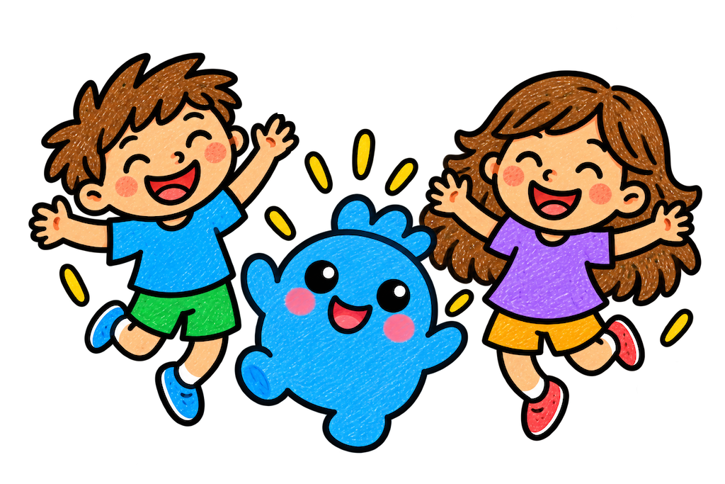 Two children celebrating with the MarMilo companion